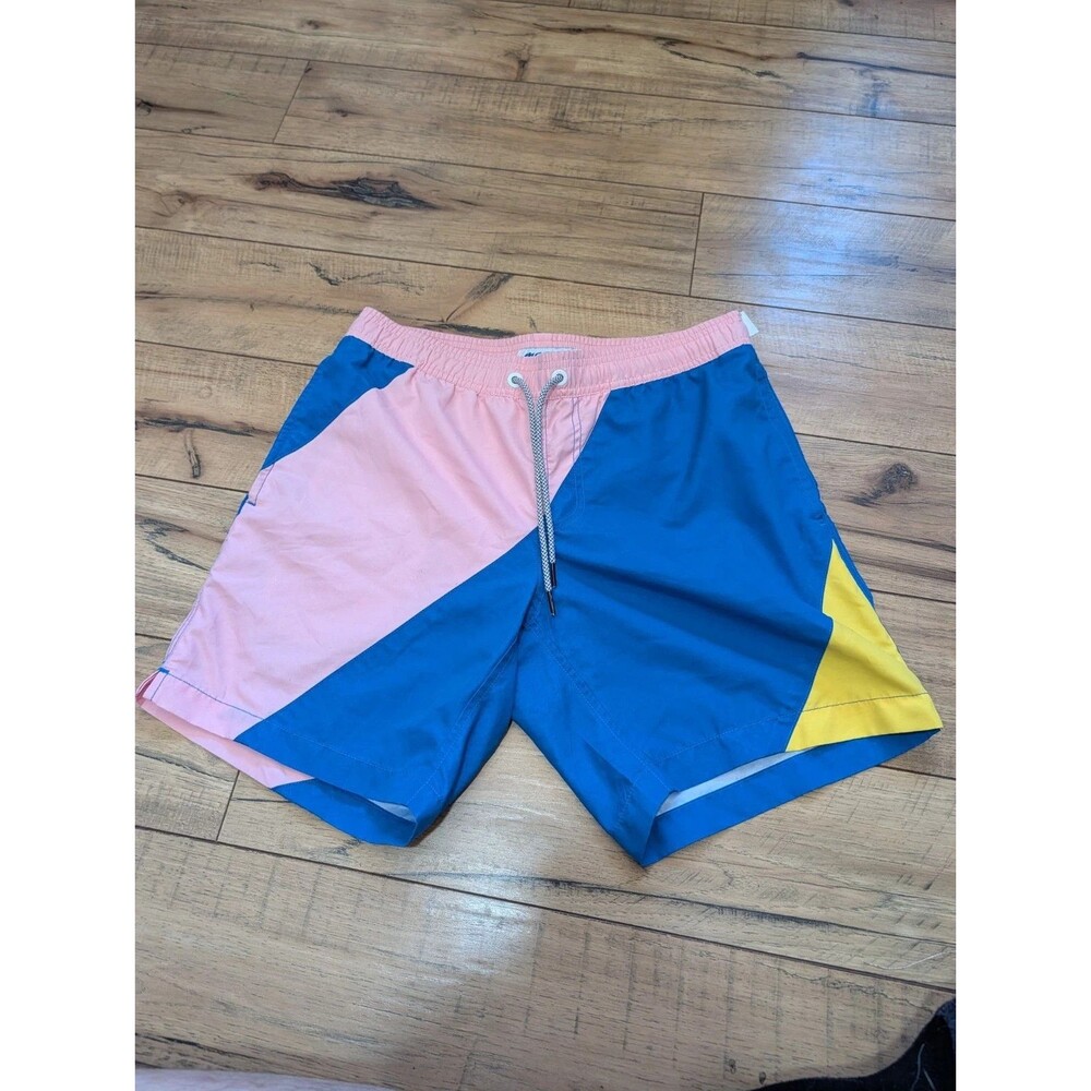 Maamgic Mens Small Swim Trunks Color Block Pink Blue Yellow Vintage Shorts